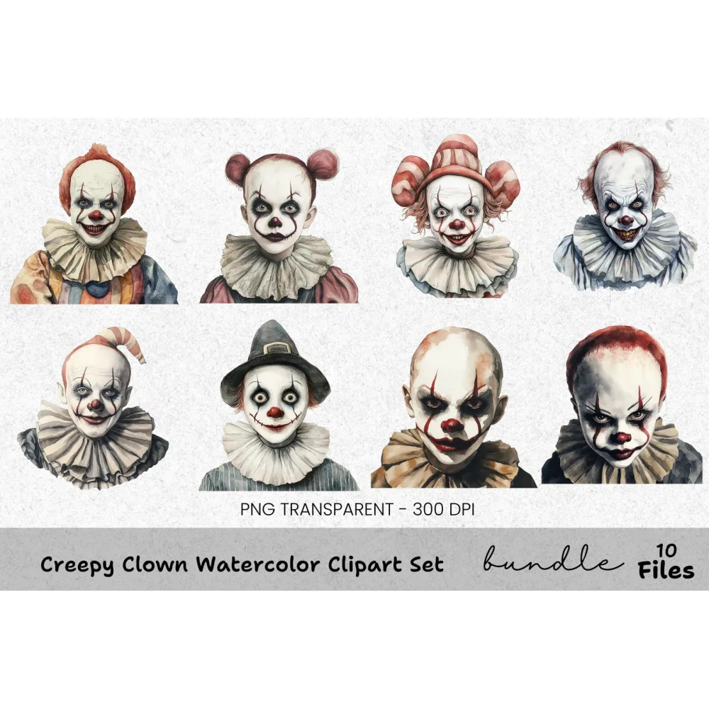 Creepy Clown Clipart Bundle