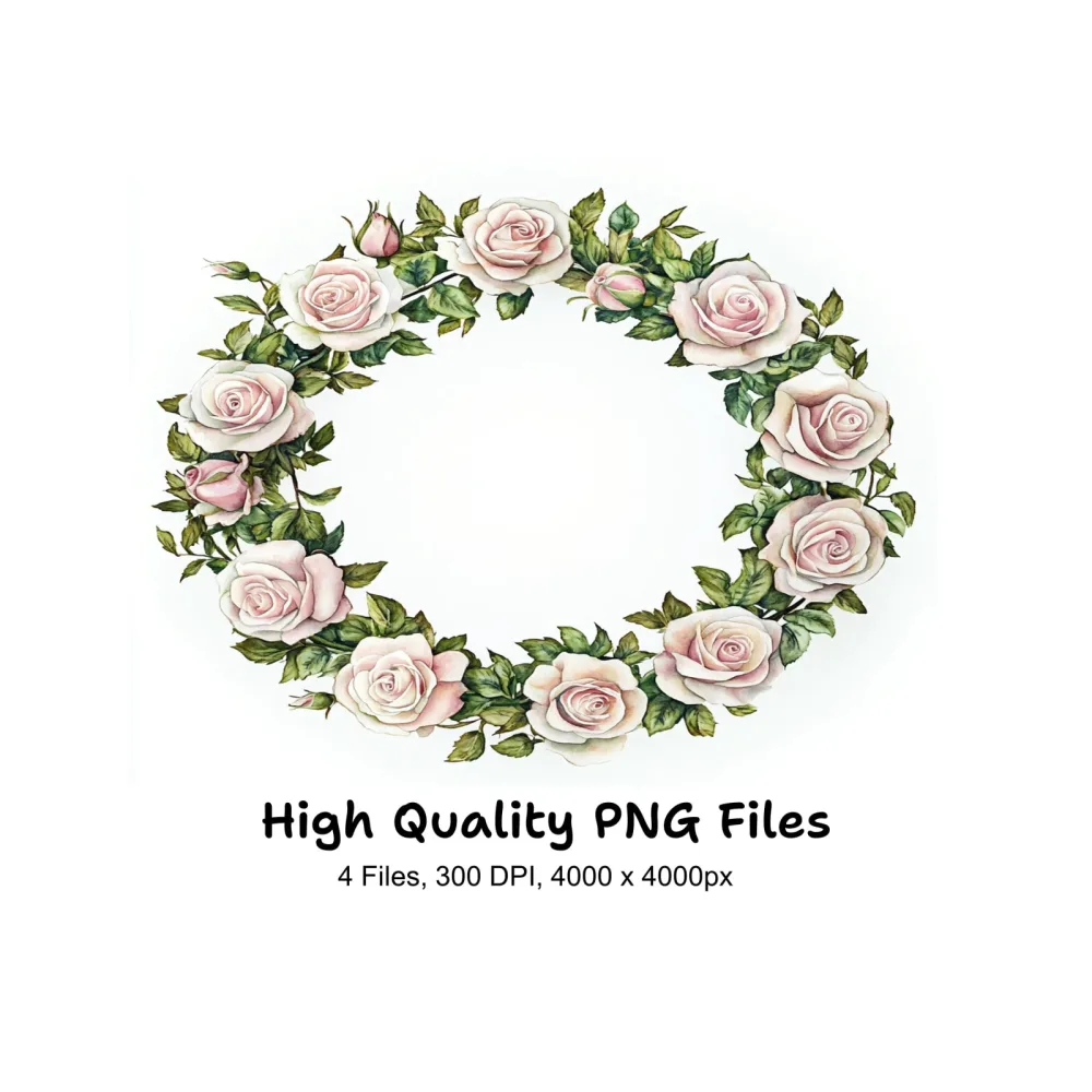Pink Rose Floral Wreaths Clipart Bundle