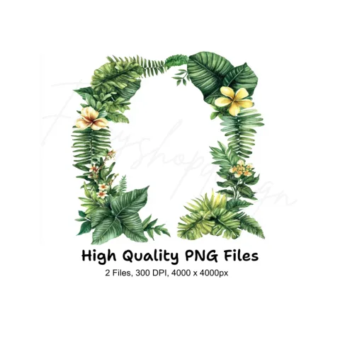 Tropical Leaves Plumeria Frame Clipart Bundle