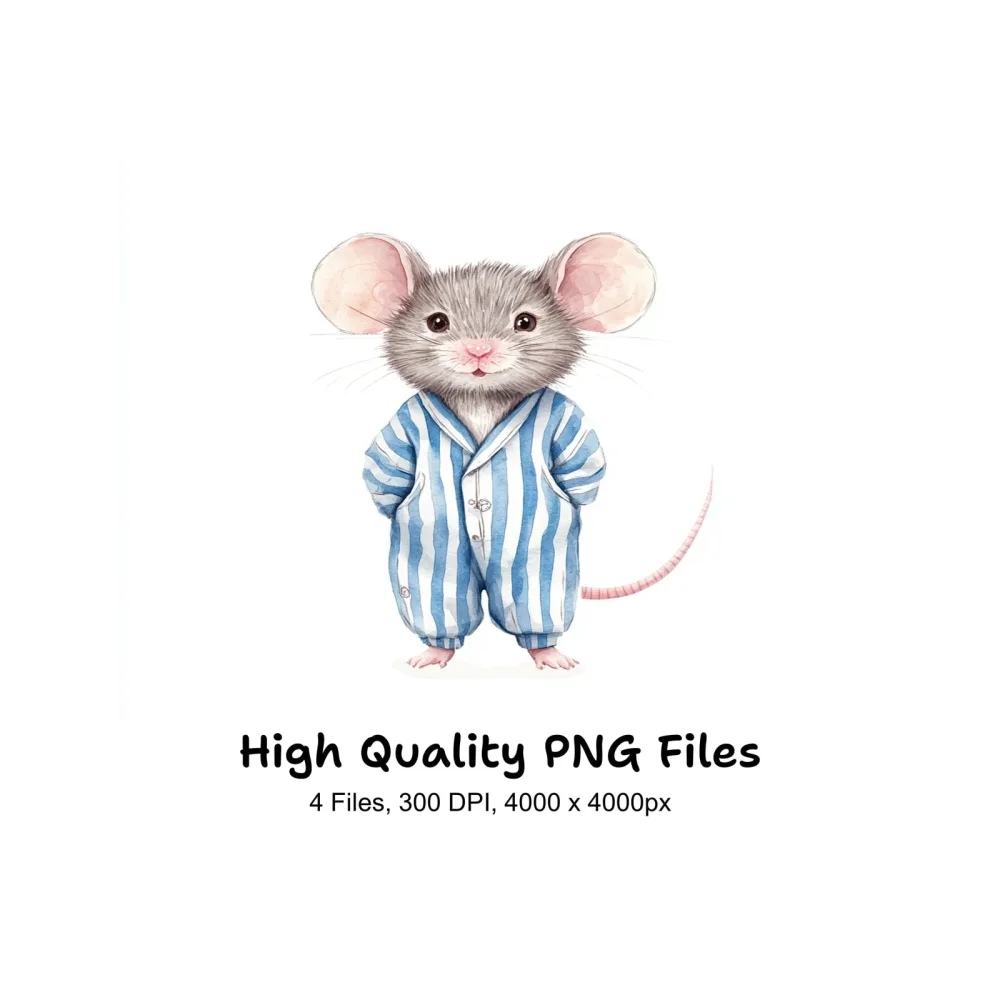 Charming Mice in Blue Striped Pajamas Clipart Bundle
