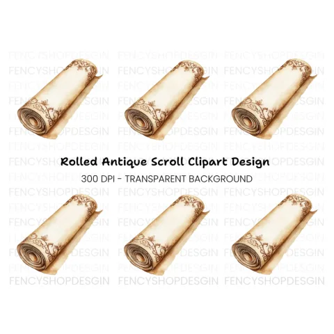 Rolled Vintage Parchment Scroll Clipart Bundle