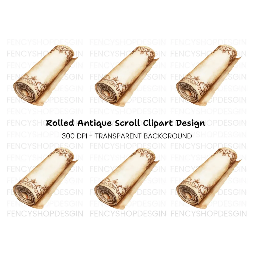 Rolled Vintage Parchment Scroll Clipart Bundle