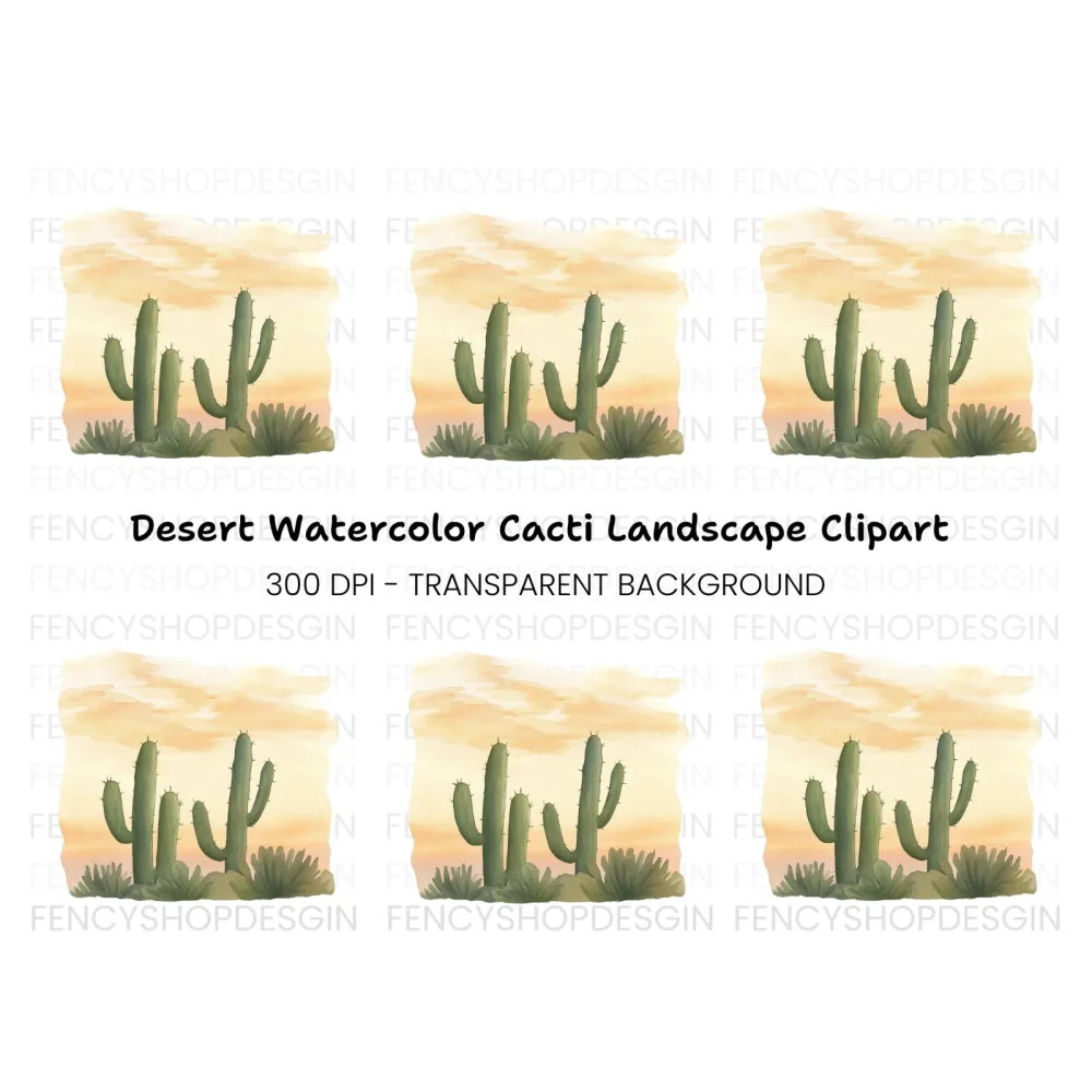 Desert Cactus Sunset Clipart Bundle