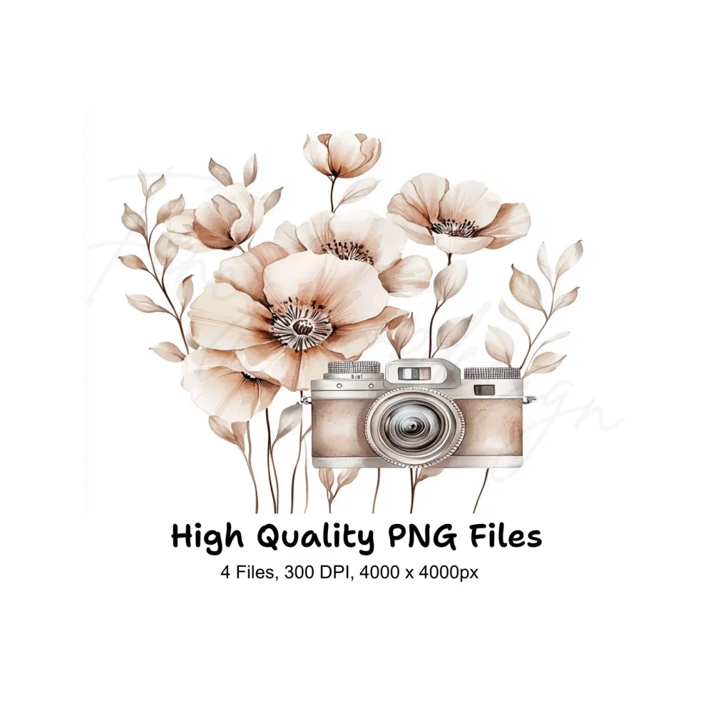 Vintage Camera and Floral Clipart Bundle
