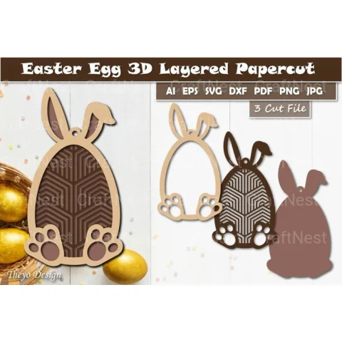 Easter Bunny Egg Layered Papercut SVG Bundle
