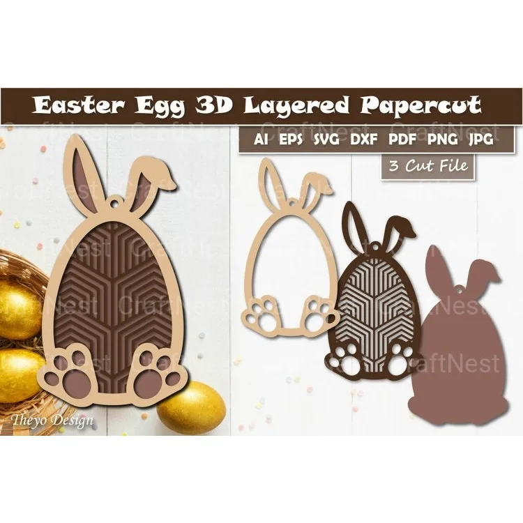 Easter Bunny Egg Layered Papercut SVG Bundle