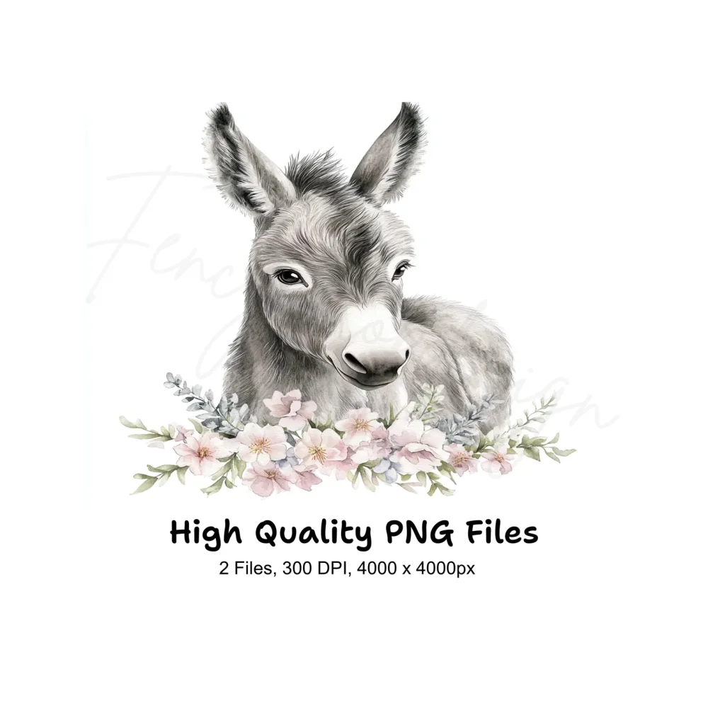 Baby Donkey Floral Accents Clipart Bundle