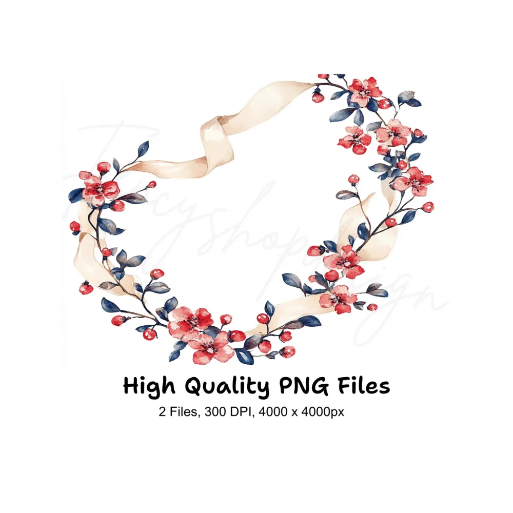 Floral Wreath with Ribbon Clipart Bundle