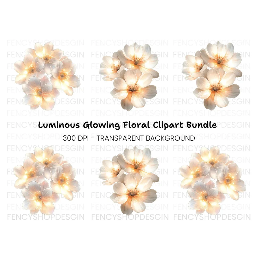 Glowing White Floral Clipart Bundle