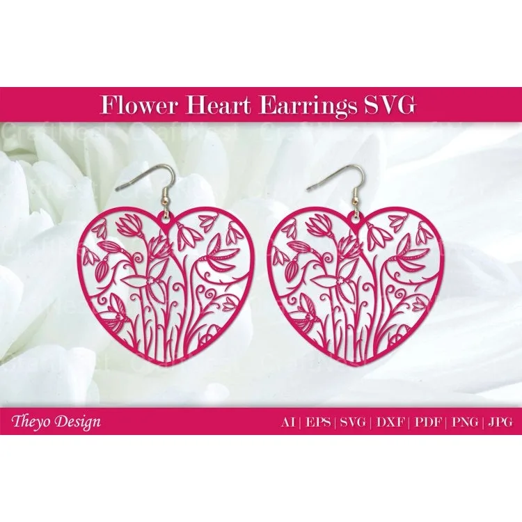 Flower Heart Earrings SVG Bundle