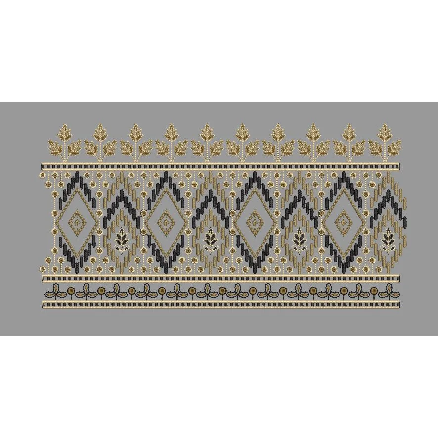 Geometric Diamond Ikat Border Embroidery Design