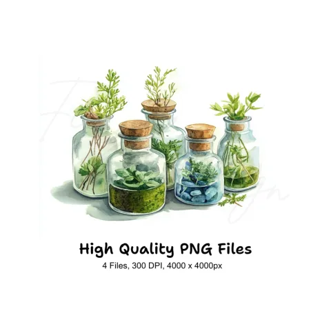 Herbal Glass Bottles Clipart Bundle