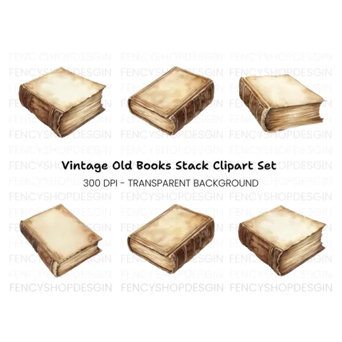 Vintage Old Books Clipart Bundle