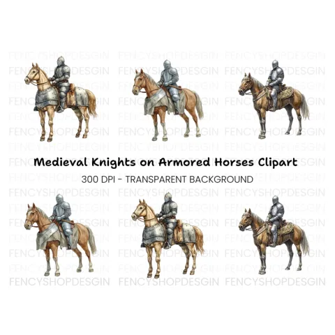 Medieval Knights on Horseback Clipart Bundle