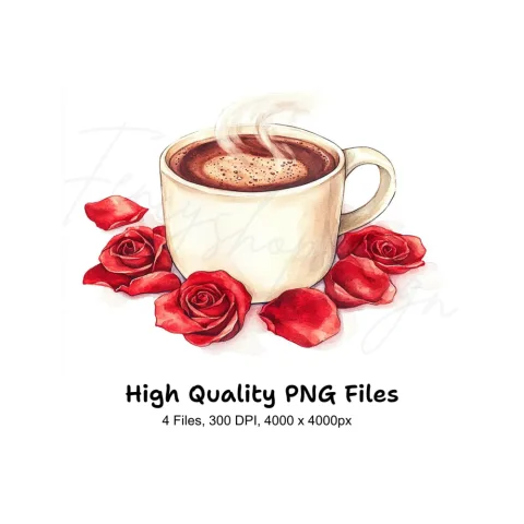 Romantic Hot Cocoa and Red Roses Clipart Bundle