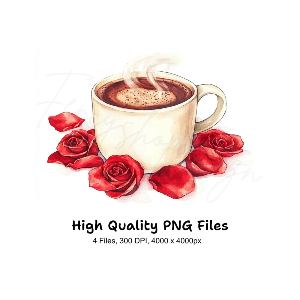 Romantic Hot Cocoa and Red Roses Clipart Bundle