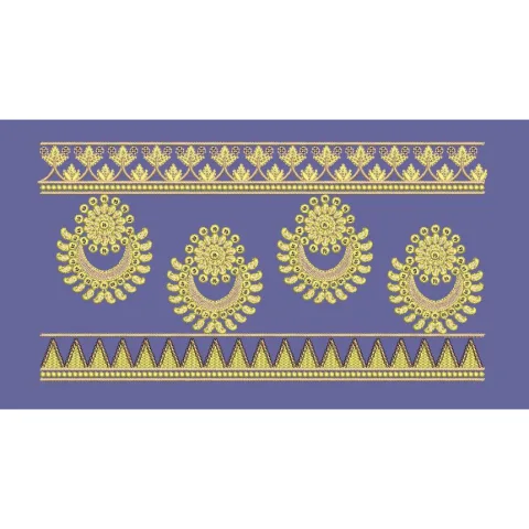 Golden Crescent Floral Motif Border Embroidery Design