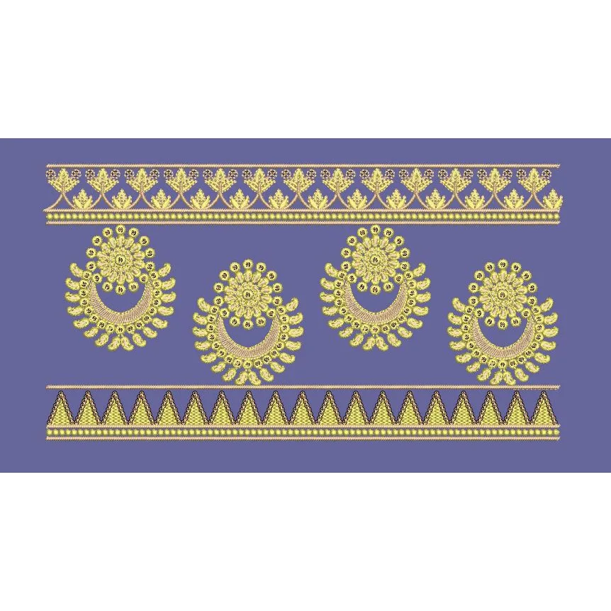 Golden Crescent Floral Motif Border Embroidery Design