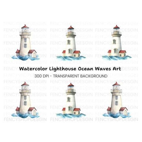 Lighthouse and Waves Clipart Bundle