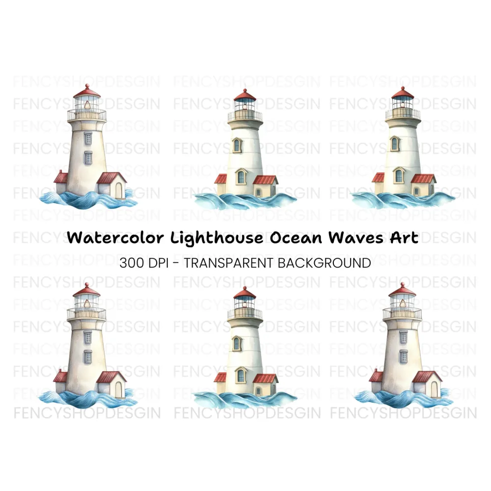 Lighthouse and Waves Clipart Bundle