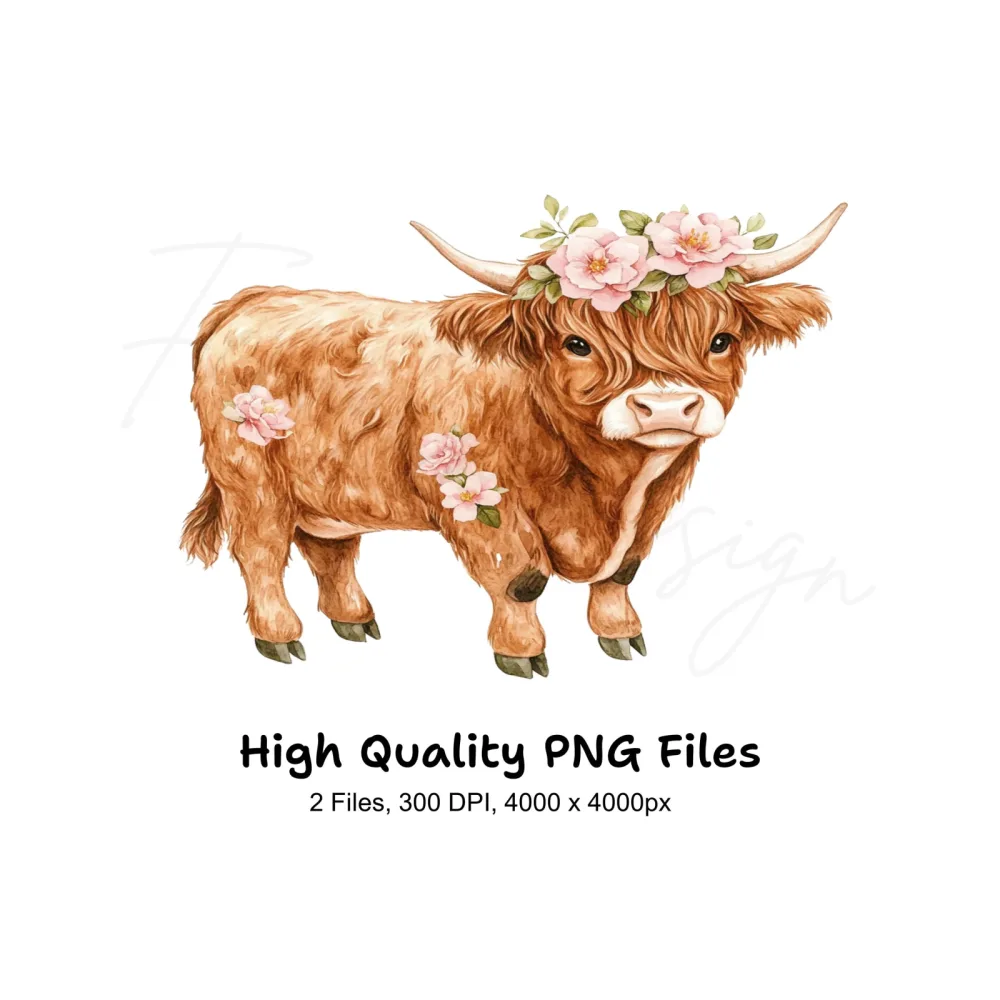 Highland Cow Floral Clipart Bundle