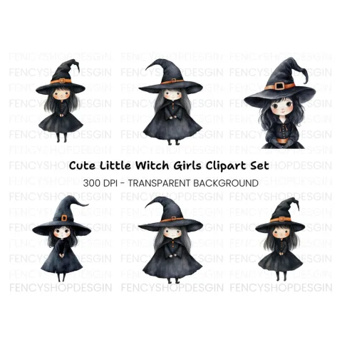 Cute Halloween Witch Clipart Bundle