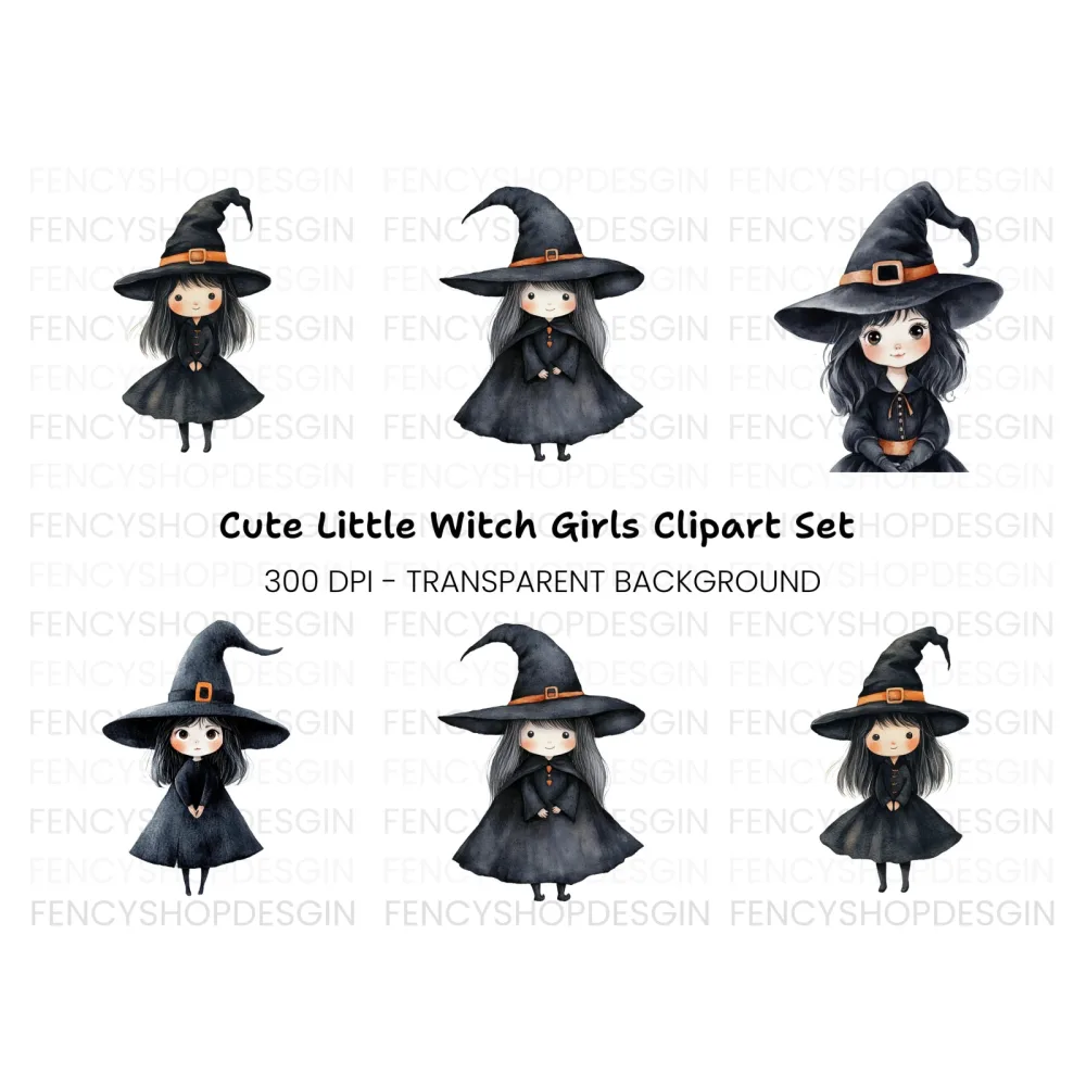 Cute Halloween Witch Clipart Bundle