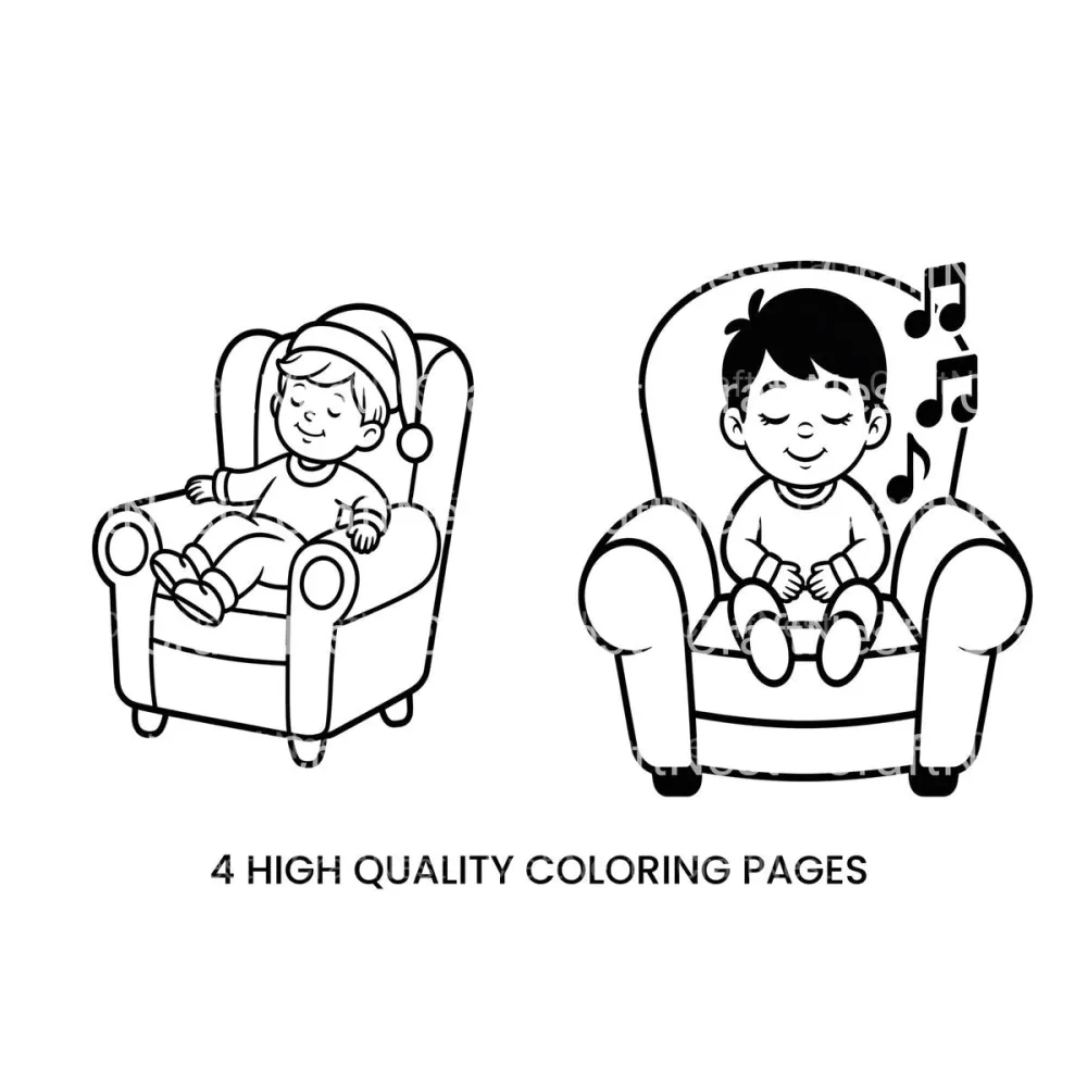 Christmas Kids in Armchairs Coloring Books