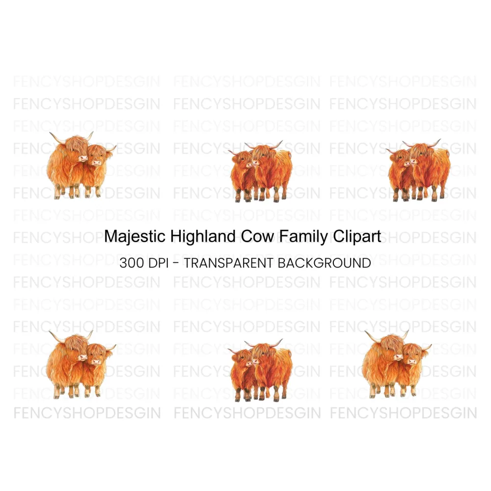 Highland Cow and Calf Clipart Bundle