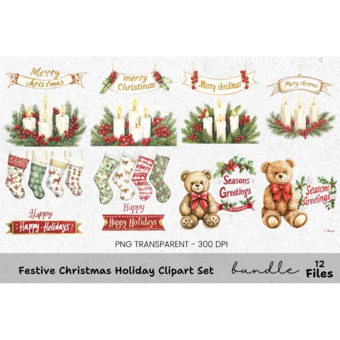 Festive Christmas Holiday Clipart Bundle