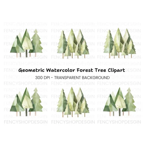 Abstract Green Pine Trees Clipart Bundle