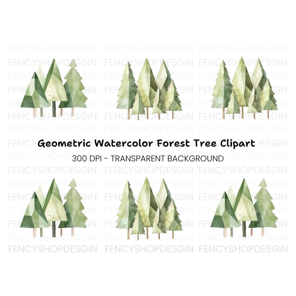 Abstract Green Pine Trees Clipart Bundle