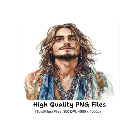 Hippie Style Men Illustrations Clipart Bundle