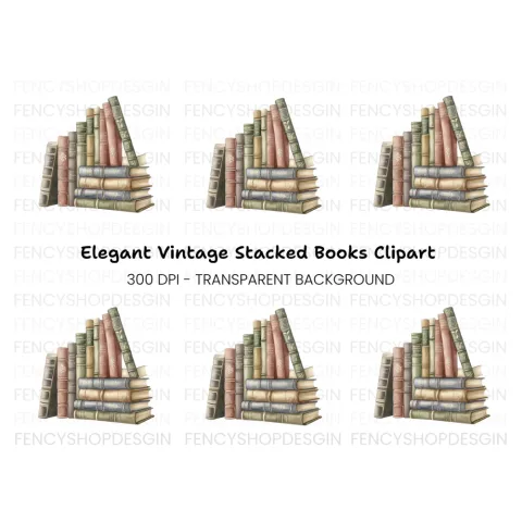 Vintage Books Stack Clipart Bundle