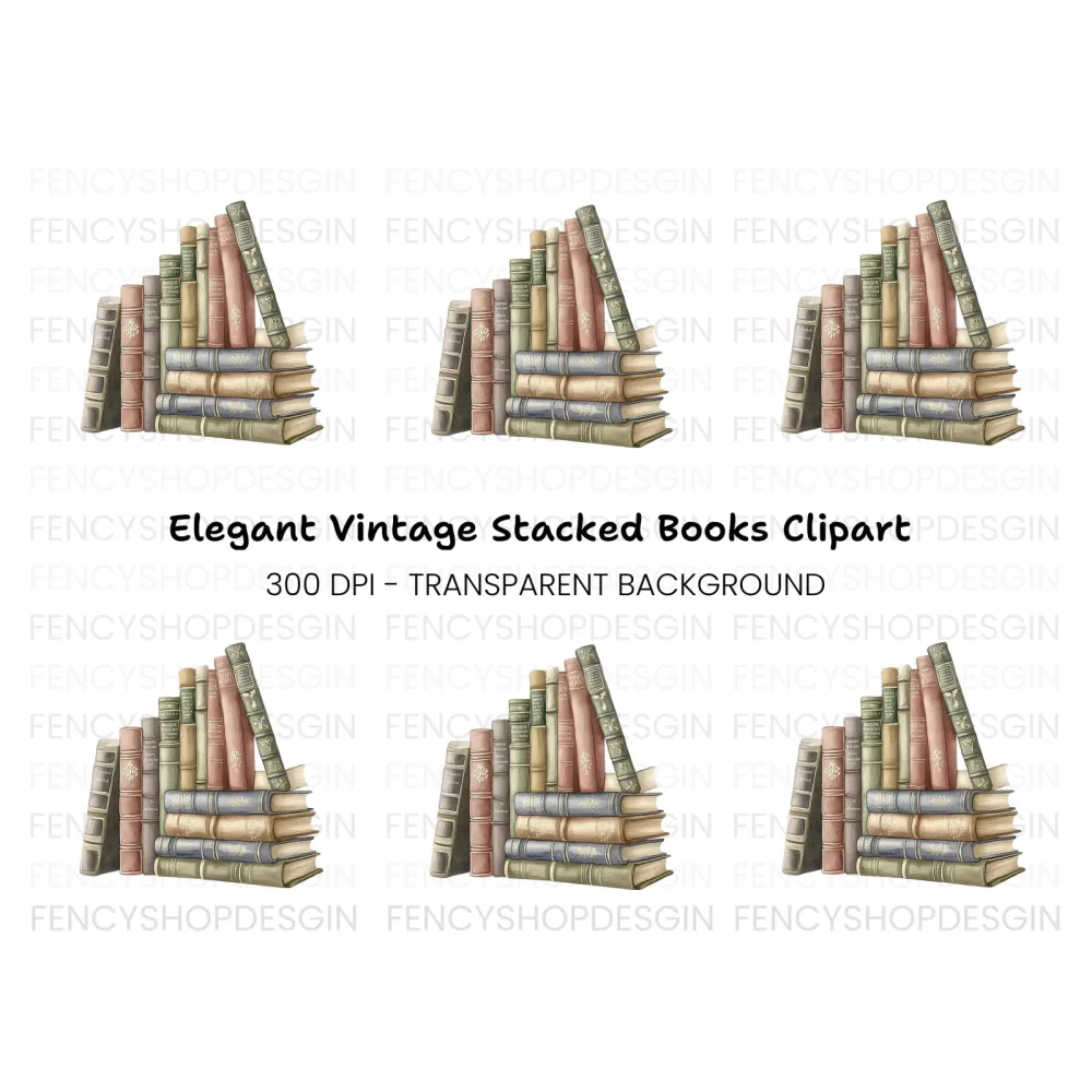 Vintage Books Stack Clipart Bundle