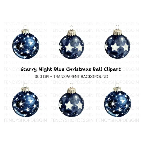 Blue Christmas Ornaments Clipart Bundle