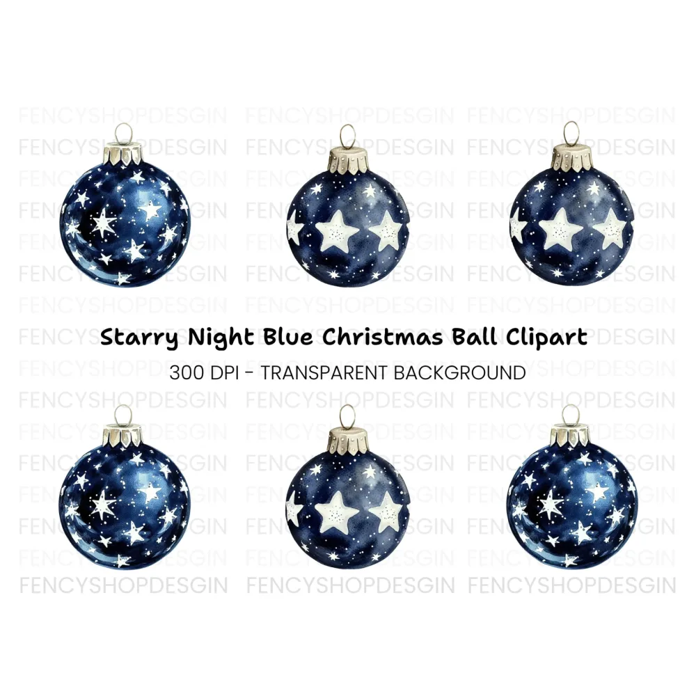Blue Christmas Ornaments Clipart Bundle