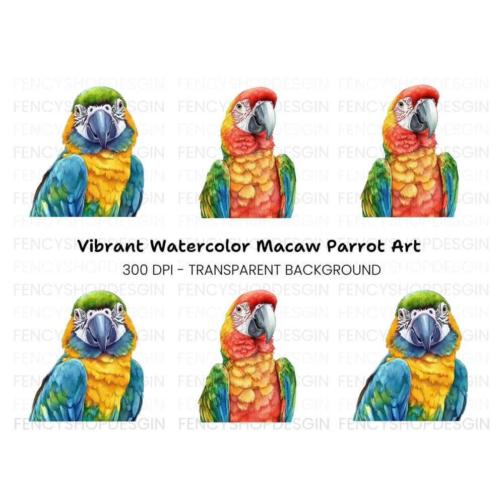 Vibrant Macaw Parrot Clipart Bundle