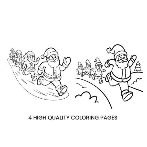 Santa and Elves Running Coloring Books