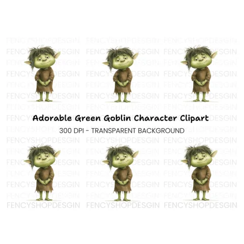 Cute Green Goblin Character Clipart Bundle