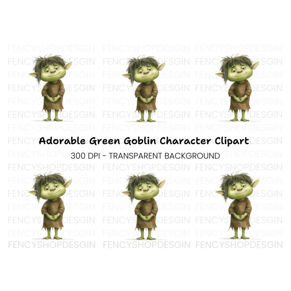 Cute Green Goblin Character Clipart Bundle