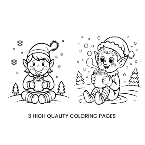 Cute Christmas Elf Hot Cocoa Coloring Books