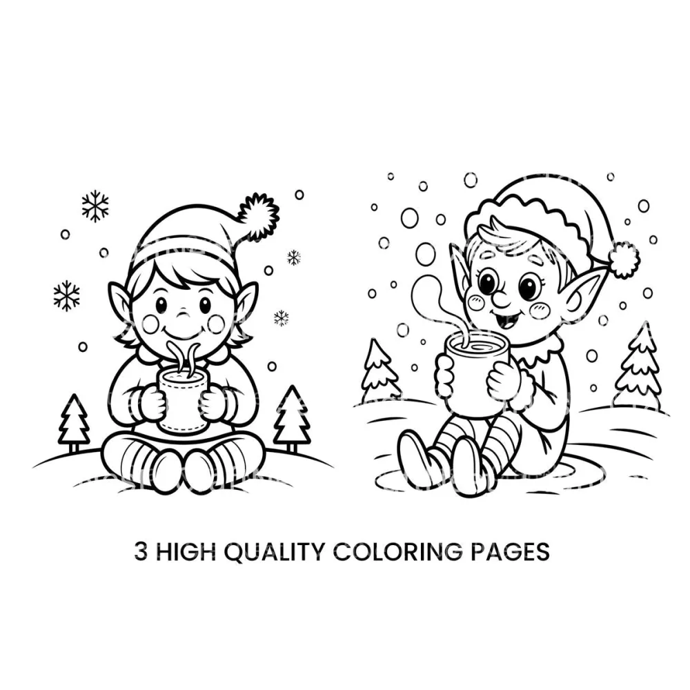 Cute Christmas Elf Hot Cocoa Coloring Books