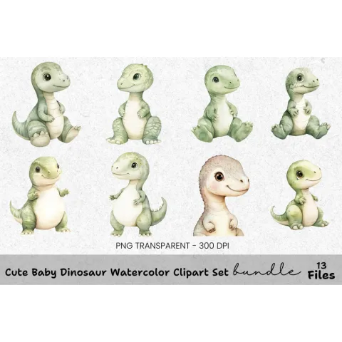 Cute Baby Dinosaur Clipart Bundle