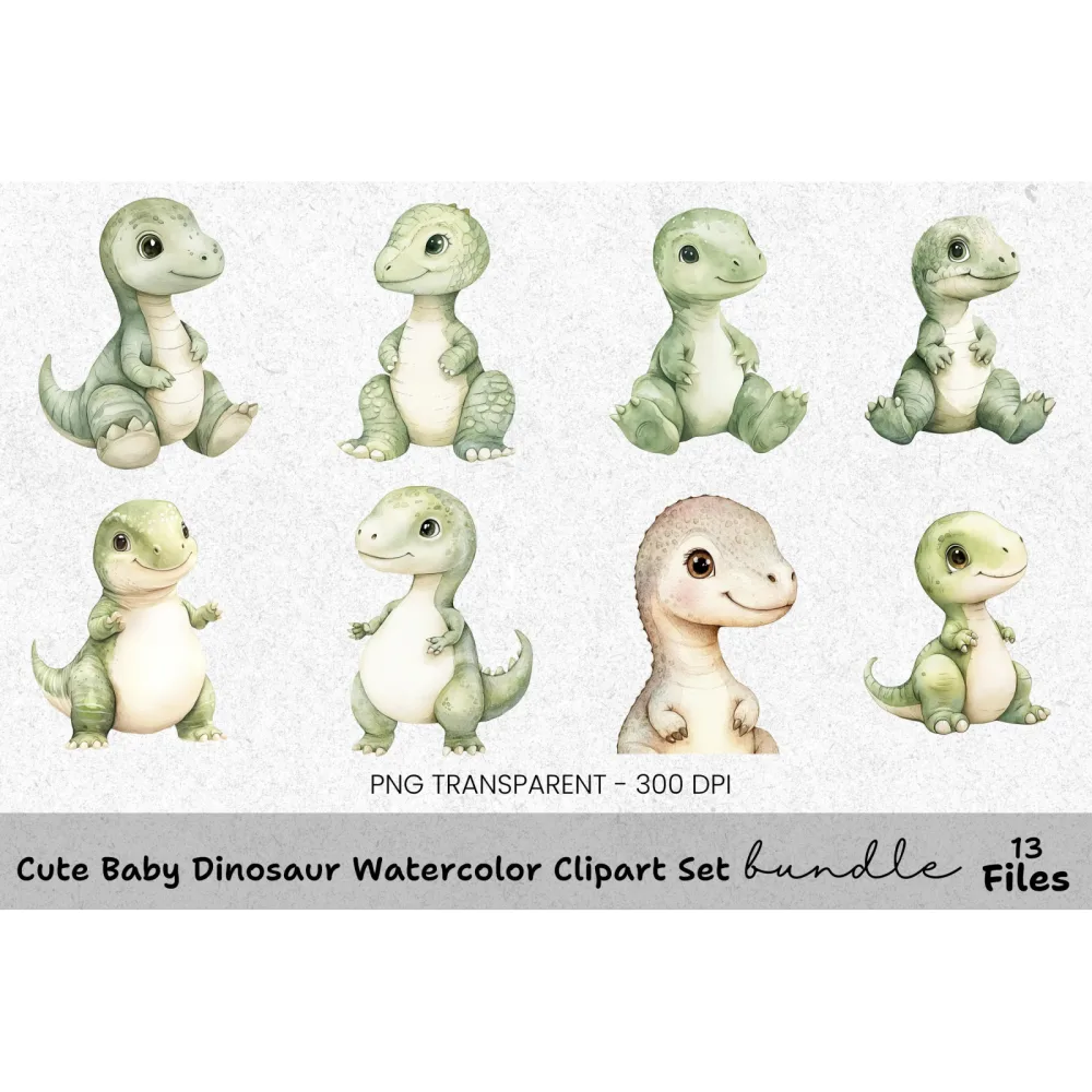 Cute Baby Dinosaur Clipart Bundle