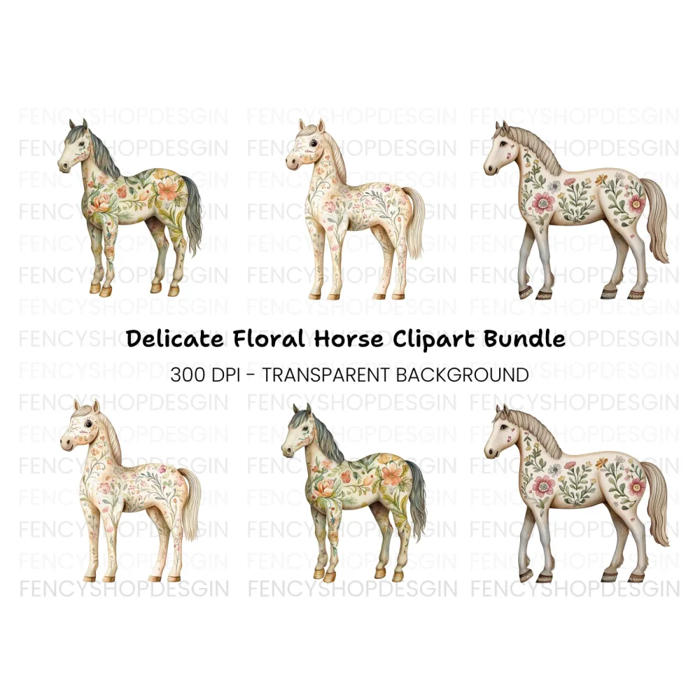 Floral Horses Clipart Bundle
