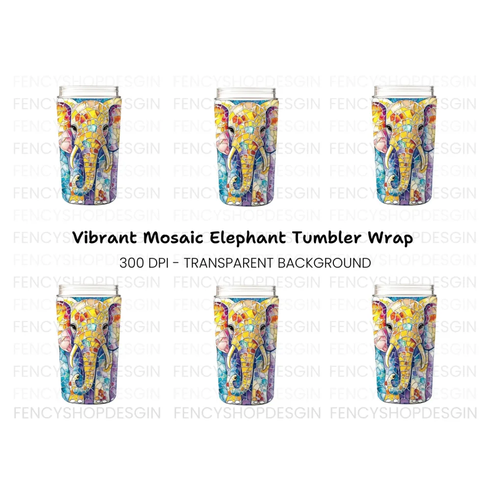 Mosaic Elephant Tumbler Clipart Bundle