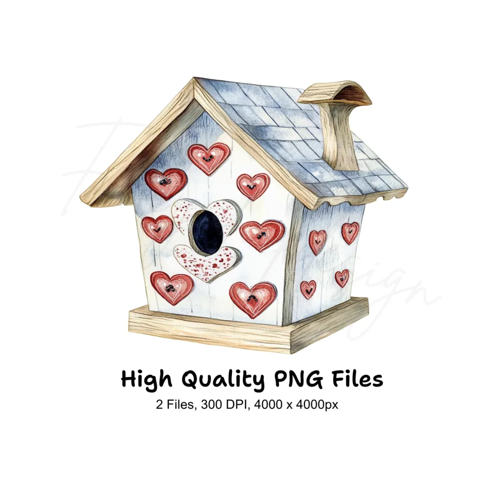 Heart Decorated Birdhouse Clipart Bundle