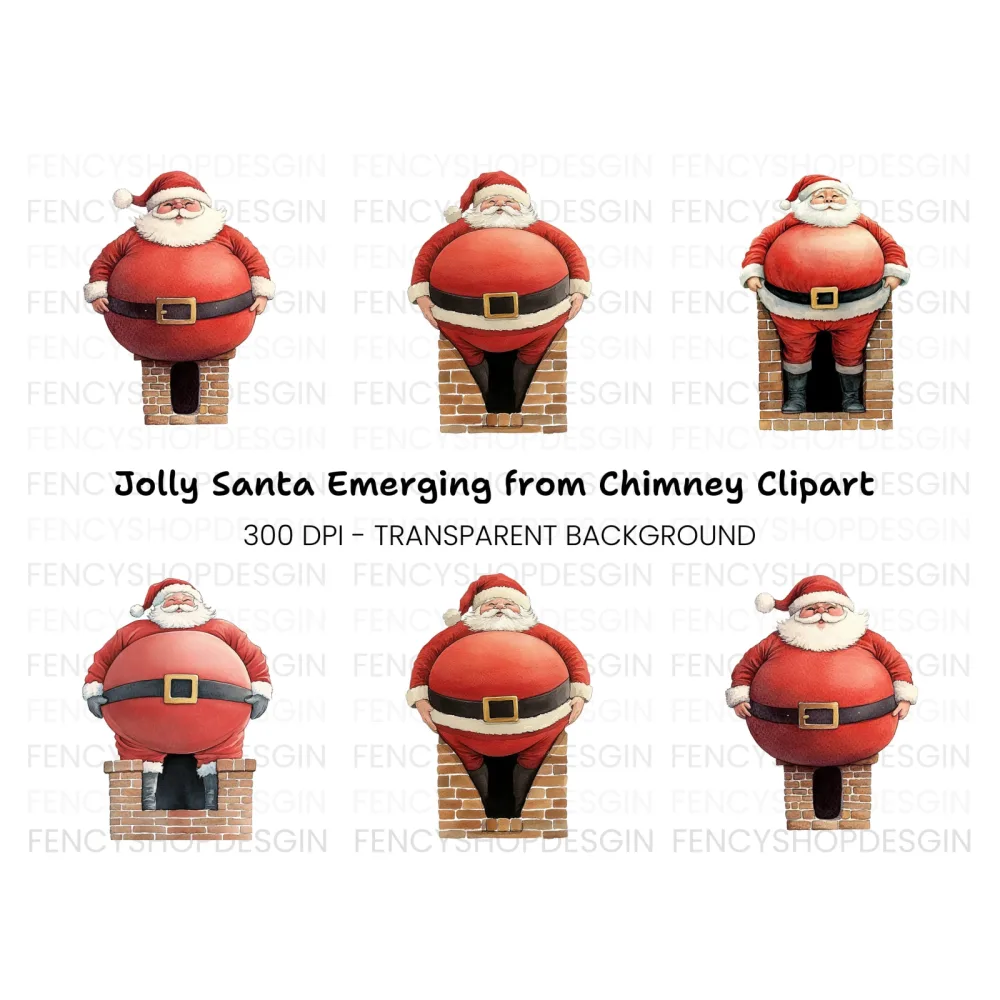 Santa Claus Stuck in Chimney Clipart Bundle