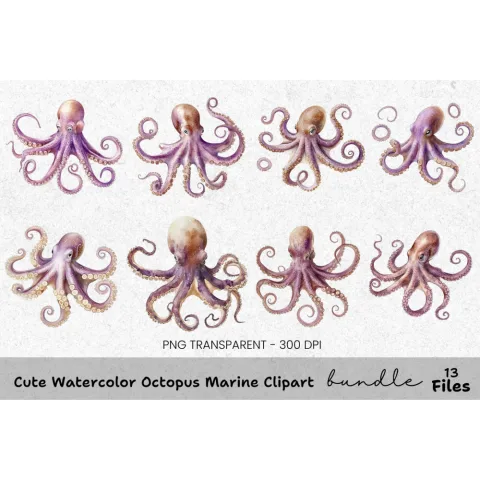 Cute Octopus Marine Clipart Bundle